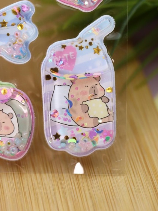 Набор гелевых наклеек с блёстками + брелок "Capybara", жёлтые (11,5*21 см) 