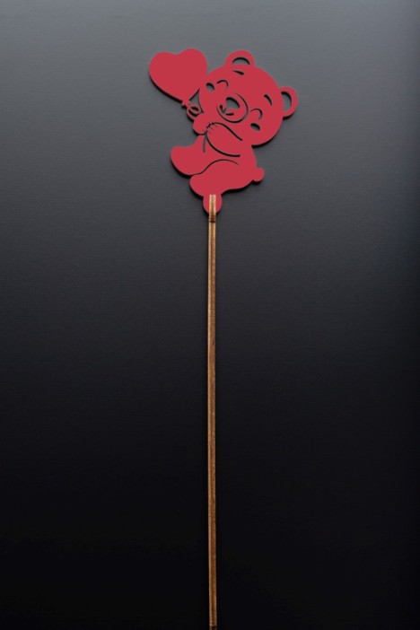 Топпер 5 шт &quot;Мишка с сердцем&quot; №49, красный, фанера (72*80*4 мм) 