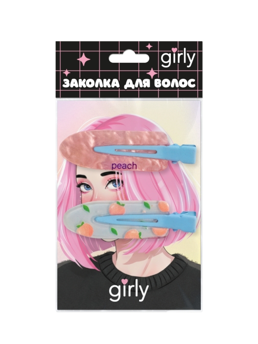 Набор заколок для волос GIRLY 2 шт. "Летний узор", розовый 