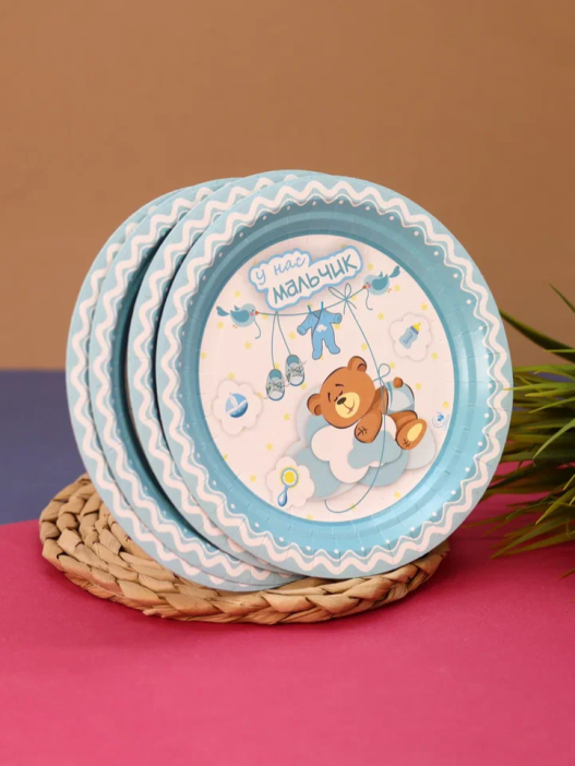 Набор бумажных тарелок 6 шт. С новорожденным &quot;У нас мальчик&quot; (180 мм) 