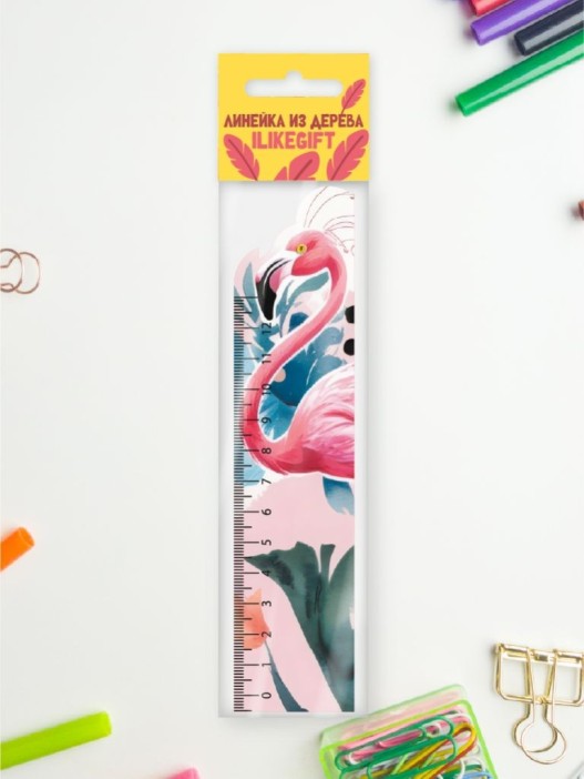Линейка ЭКО из дерева iLikeGift "Живописный фламинго" 