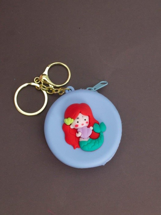 Брелок-кошелек силиконовый с карабином &quot;Русалочка&quot; голубой 6*6 см 