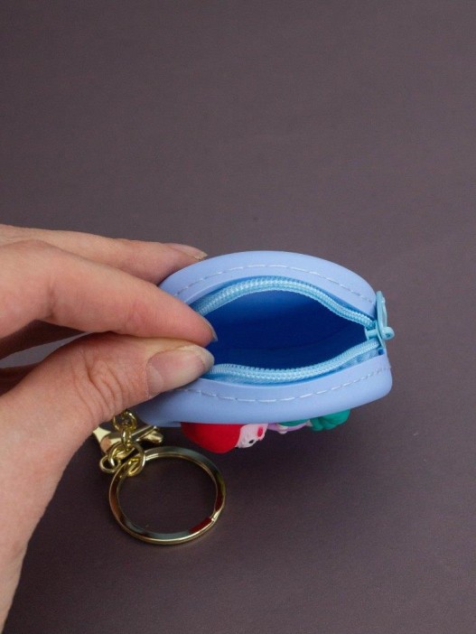 Брелок-кошелек силиконовый с карабином &quot;Русалочка&quot; голубой 6*6 см 