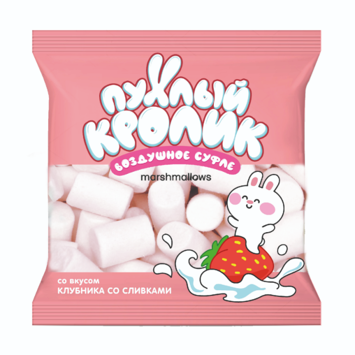 Воздушное суфле (Marshmallows) &quot;Пухлый кролик&quot; со вкусом Клубника со сливками 85 гр 