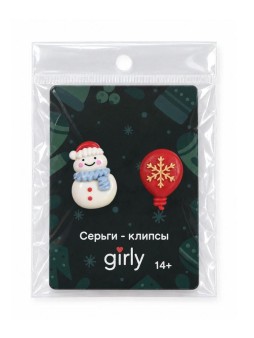 Серьги-клипсы GIRLY "Снеговик", красные