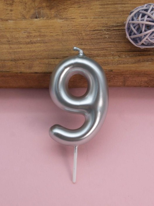 Свеча для торта &quot;Silver glow&quot; цифра 9, (6 см) 