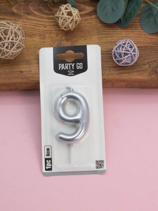 Свеча для торта &quot;Silver glow&quot; цифра 9, (6 см) 