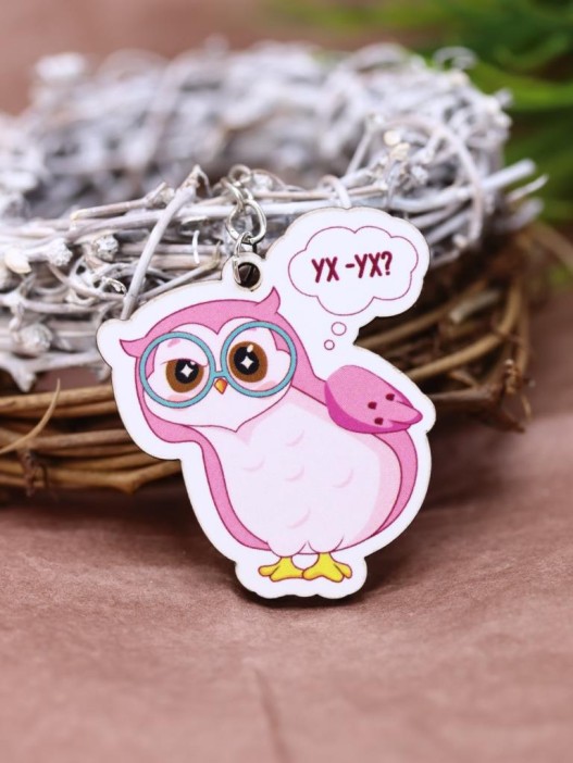 Брелок ECO из дерева "SOVA УХ-УХ?" 