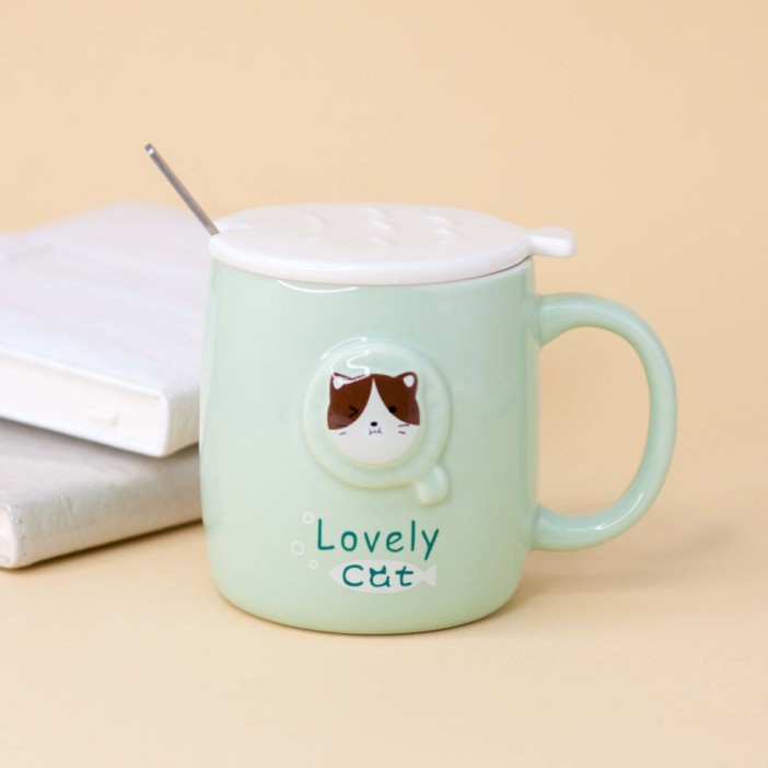 Кружка "Face cat", green 