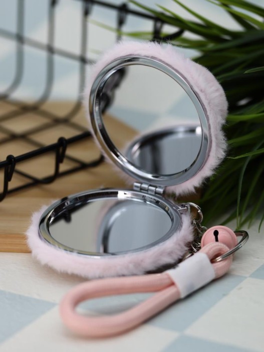 Плюшевое раскладное зеркало брелок "Capybara", розовое (7*7 см) 