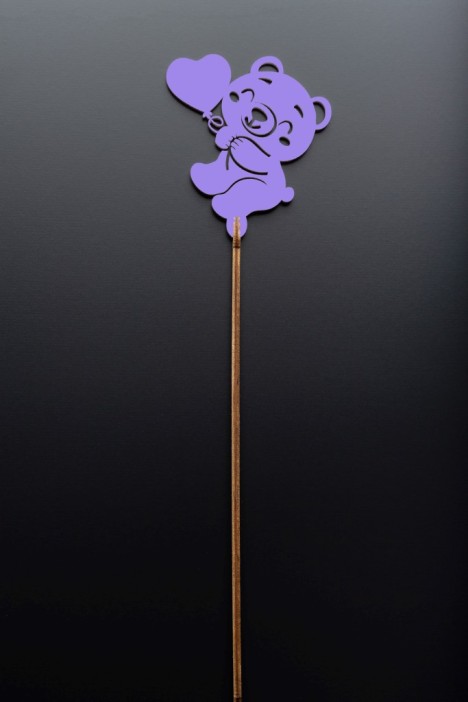 Топпер 5 шт &quot;Мишка с сердцем&quot; №49, лиловый, фанера (72*80*4 мм) 