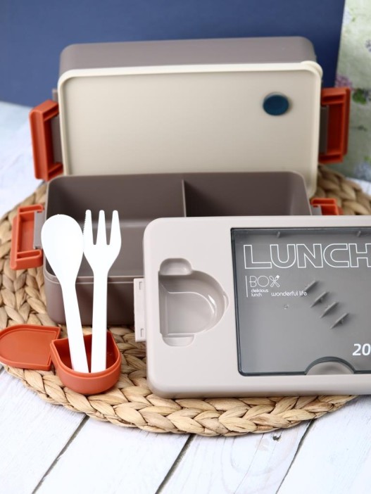Ланчбокс "Food time", orange-grey (ложка+вилка) 