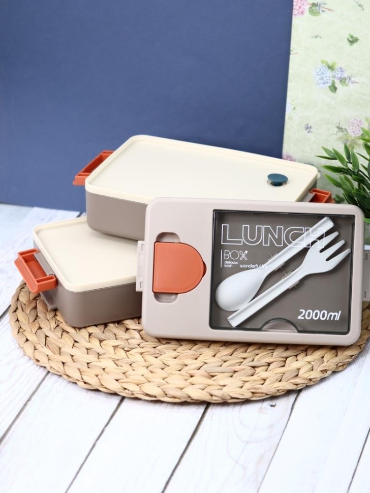 Ланчбокс "Food time", orange-grey (ложка+вилка)