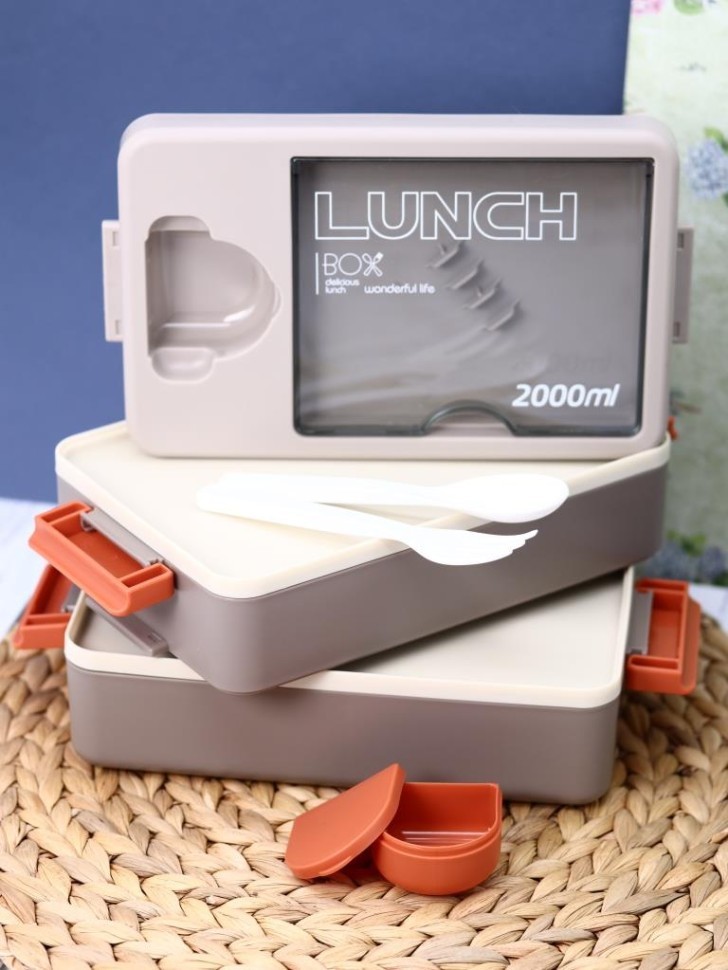 Ланчбокс "Food time", orange-grey (ложка+вилка)