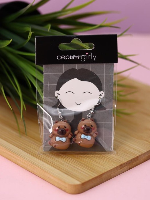 Серьги акриловые GIRLY &quot;Capybara with decoration&quot; 