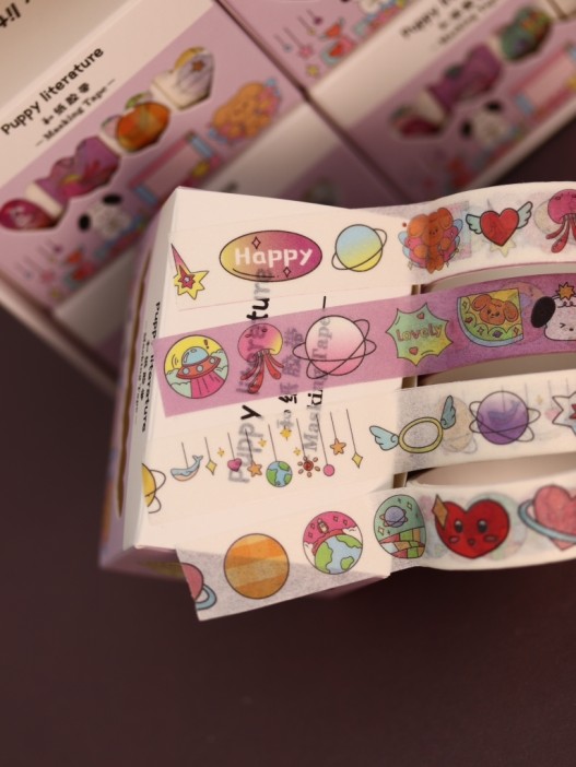 Набор декоративного скотча 4 шт. &quot;Puppy literature&quot;, purple, шоу-бокс 12 шт. 