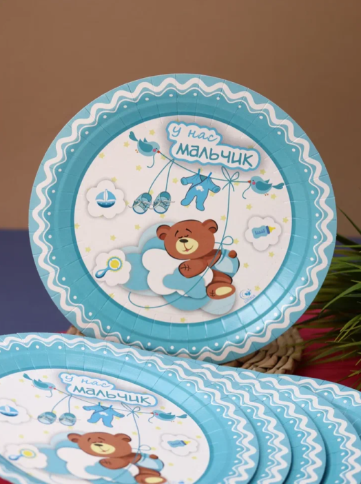 Набор бумажных тарелок 6 шт. С новорожденным &quot;У нас мальчик&quot; (230 мм) 