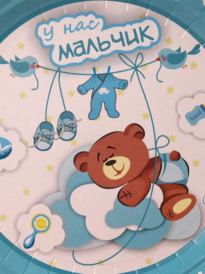 Набор бумажных тарелок 6 шт. С новорожденным "У нас мальчик" (230 мм)