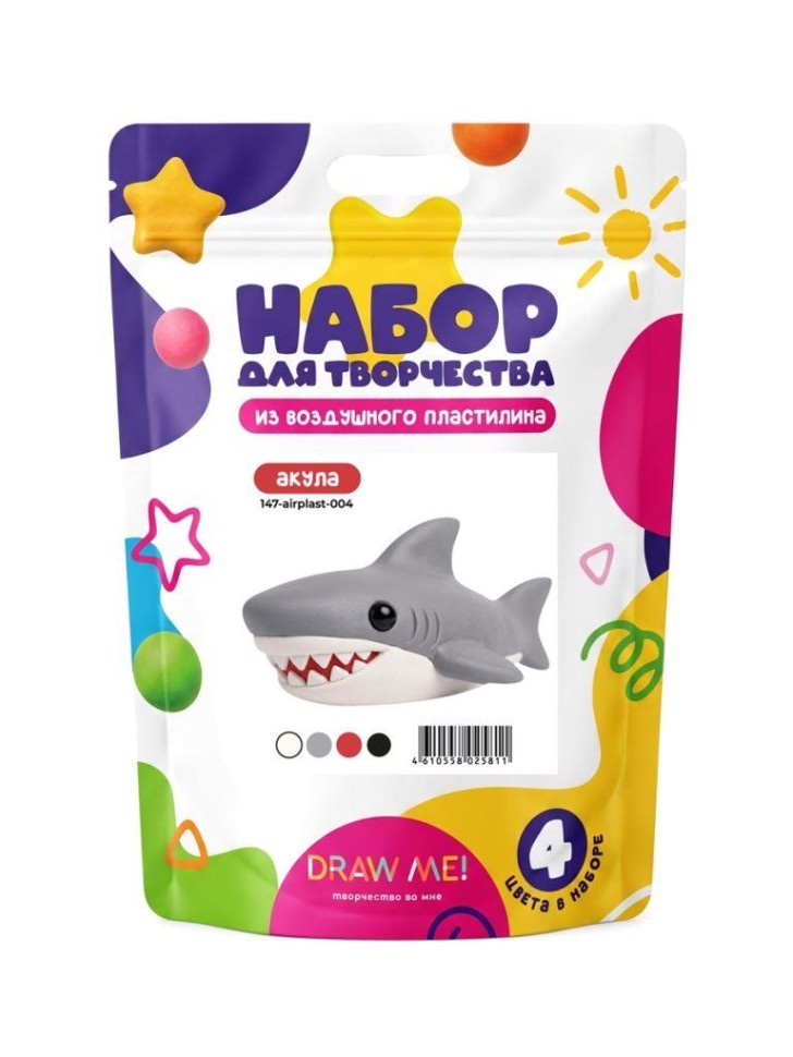 Набор для творчества из воздушного пластилина Draw Me!, 4 цвета "Акула"