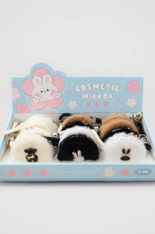 Плюшевое раскладное зеркало брелок "Bunny and Bear", шоу-бокс 12 шт. (4 цвета)