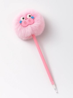 Ручка шариковая с помпоном "Плюшевая свинка", розовая