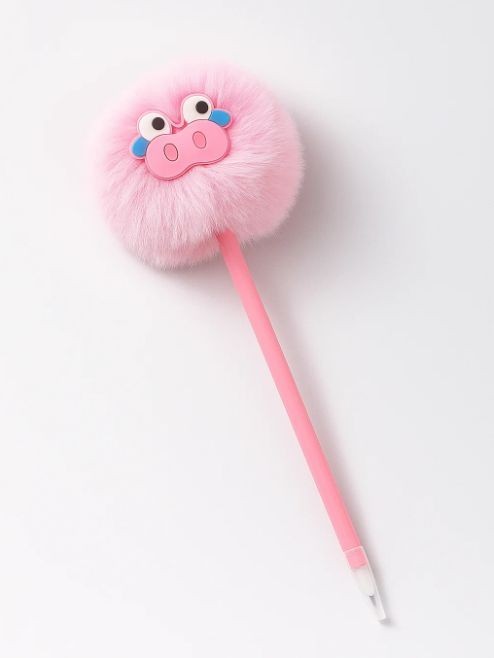 Ручка шариковая с помпоном "Плюшевая свинка", розовая 