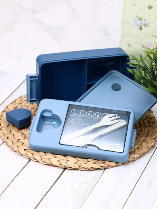 Ланчбокс &quot;Tasty food&quot;, blue (ложка+вилка), 1100 мл 