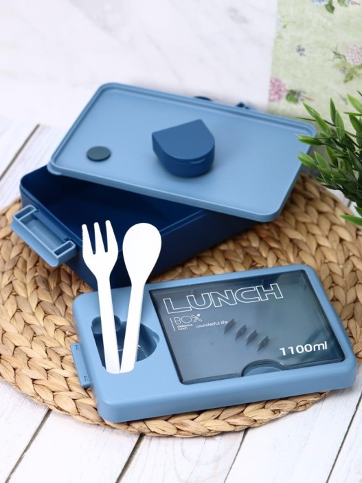 Ланчбокс &quot;Tasty food&quot;, blue (ложка+вилка), 1100 мл 