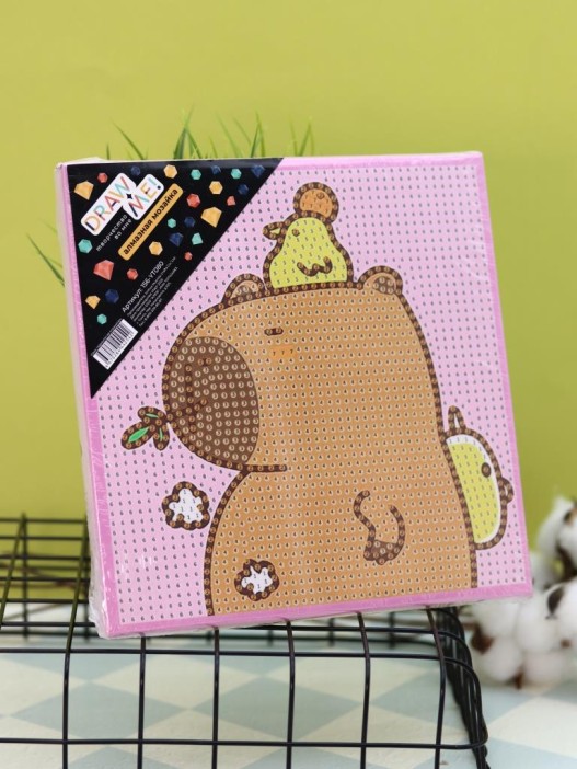 Алмазная мозаика на подрамнике Draw Me! «Capybara with a duck», (20*20 см) 