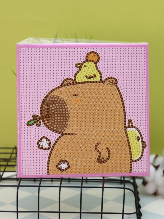 Алмазная мозаика на подрамнике Draw Me! «Capybara with a duck», (20*20 см) 