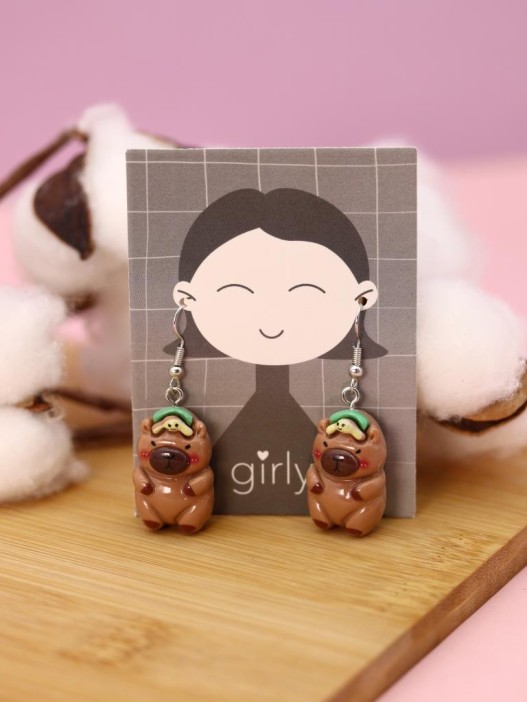 Серьги акриловые GIRLY "Капибара с черепахой" 