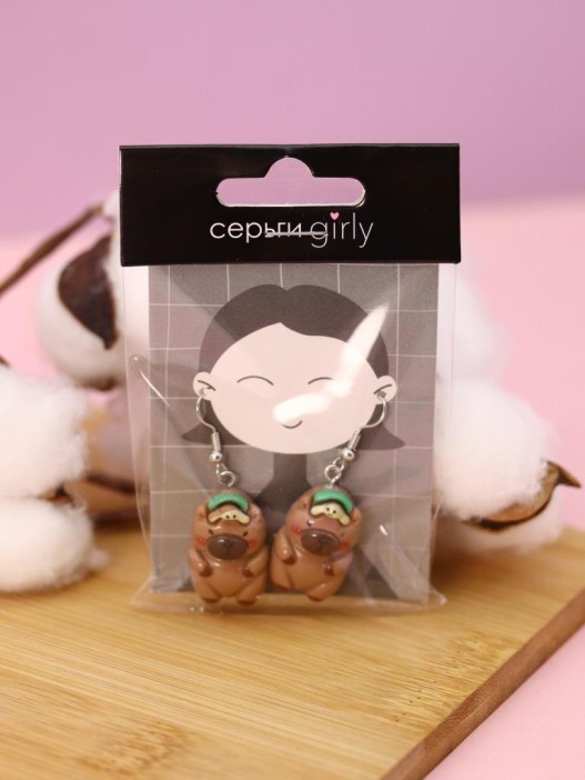 Серьги акриловые GIRLY "Капибара с черепахой" 