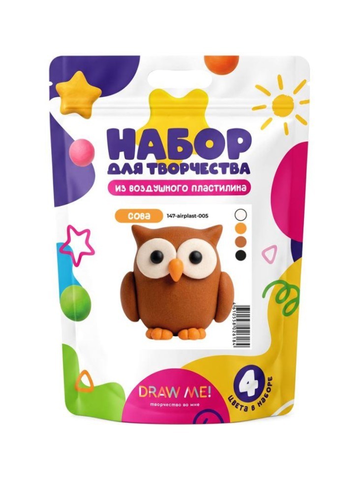Набор для творчества из воздушного пластилина Draw Me!, 4 цвета "Сова"