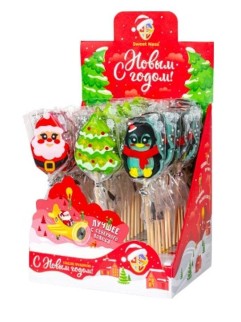 Карамель леденцовая "Санта, елка, пингвин", 15г х 36шт (клубника, гуава, ежевика)