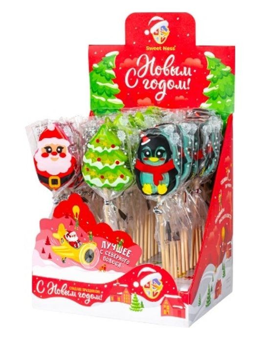 Карамель леденцовая &quot;Санта, елка, пингвин&quot;, 15г х 36шт (клубника, гуава, ежевика) 