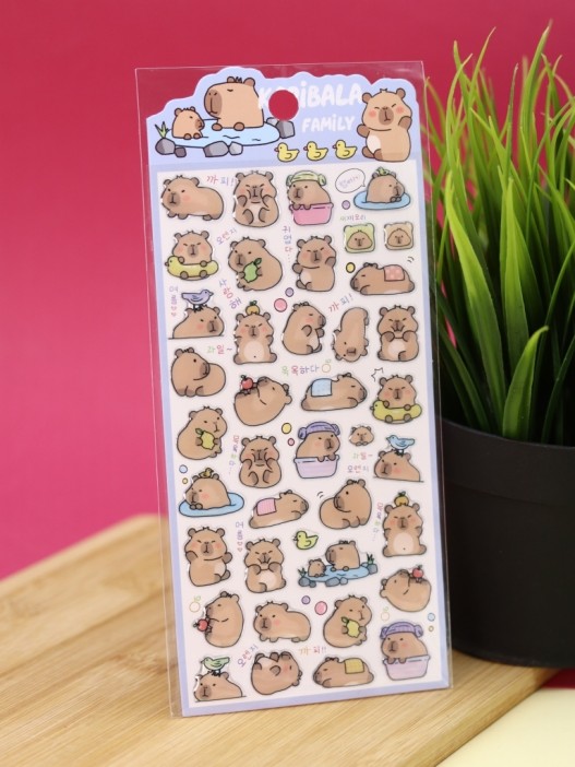 Наклейки объемные &quot;Wind-up capybara&quot; (20,5*9 см) 