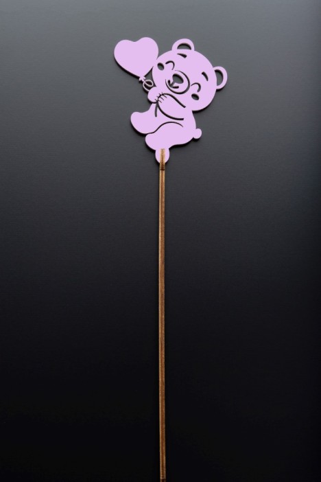 Топпер 5 шт &quot;Мишка с сердцем&quot; №49, розовый, фанера (72*80*4 мм) 