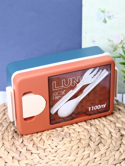 Ланчбокс &quot;Tasty food&quot;, orange-blue (ложка+вилка), 1100 мл 