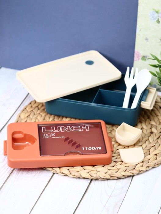 Ланчбокс &quot;Tasty food&quot;, orange-blue (ложка+вилка), 1100 мл 