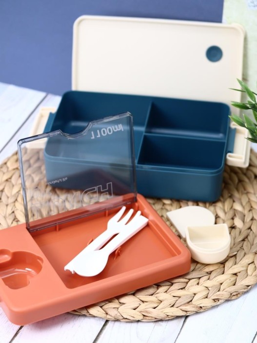 Ланчбокс &quot;Tasty food&quot;, orange-blue (ложка+вилка), 1100 мл 