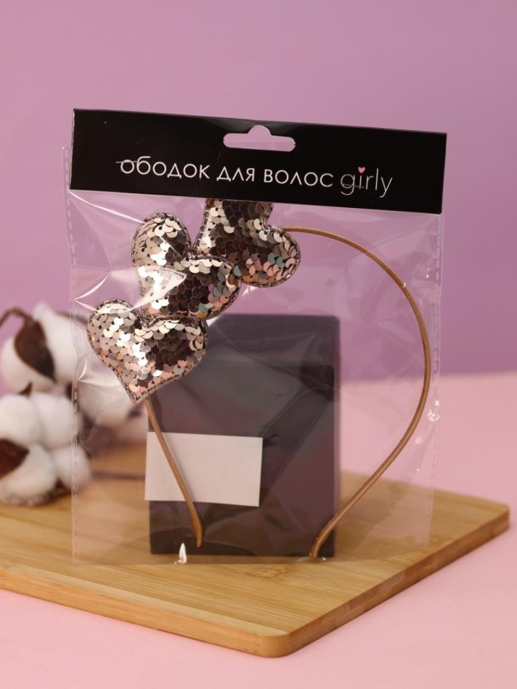 Ободок для волос GIRLY "Золотое сердце", золотой
