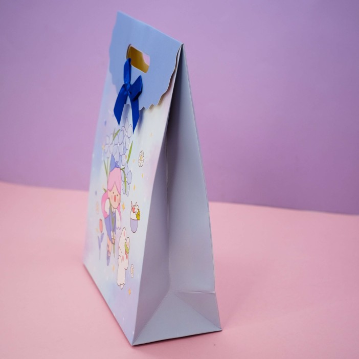 Пакет подарочный (S) «Girl with flowers», blue (19.5*27*8.6) 