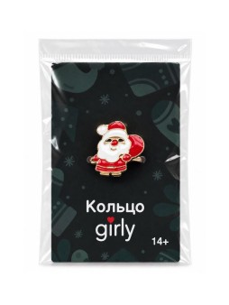 Кольцо металлическое GIRLY "Дед Мороз", красное