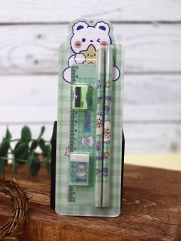Канцелярский набор "Мишка", green (набор 5в1)