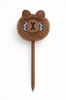 Ручка шариковая с помпоном "Плачущая капибара", коричневая