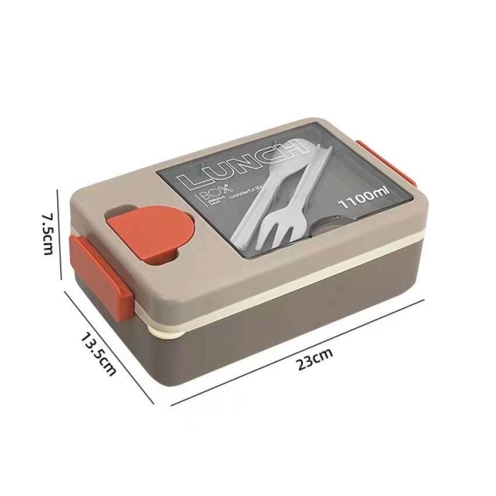 Ланчбокс &quot;Tasty food&quot;, orange-grey (ложка+вилка), 1100 мл 