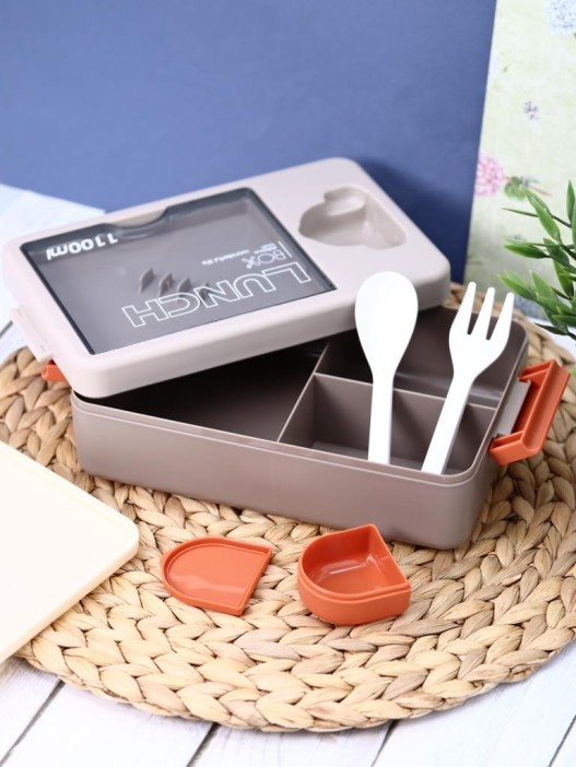 Ланчбокс &quot;Tasty food&quot;, orange-grey (ложка+вилка), 1100 мл 