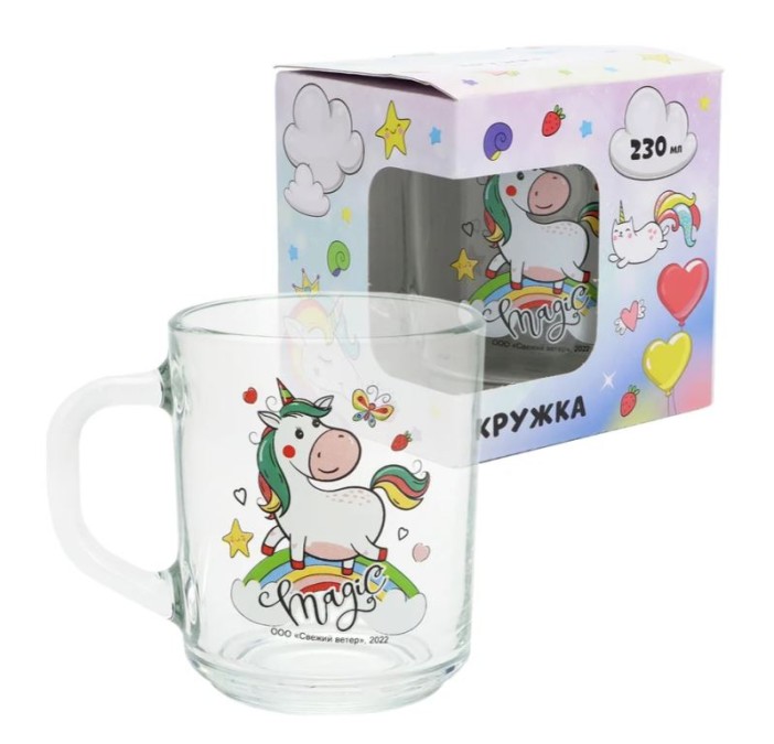 Кружка «Единорог», (в подарочной упаковке), 230 мл, стекло 
