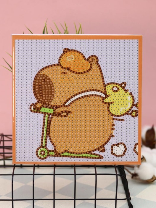 Алмазная мозаика на подрамнике Draw Me! «Capybara on a scooter», (20*20 см) 