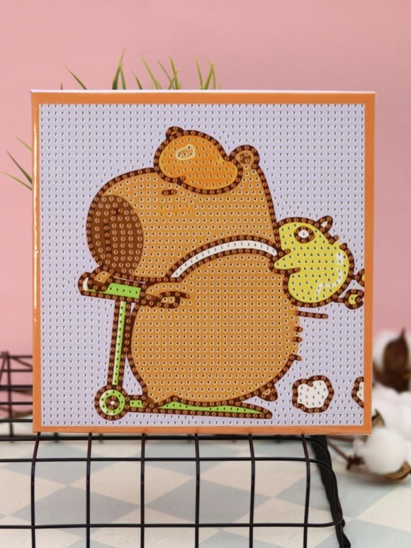 Алмазная мозаика на подрамнике Draw Me! "Капибара на мопеде", (20*20 см)